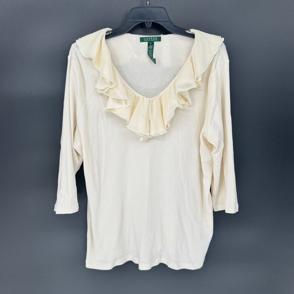 Lauren Ralph Lauren Cream Ruffle V-Neck Blouse